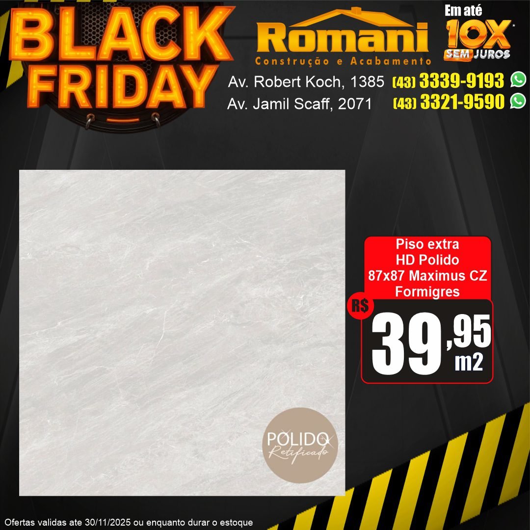 piso polido retificado 87x87 maximus cinza formigres black friday promocao