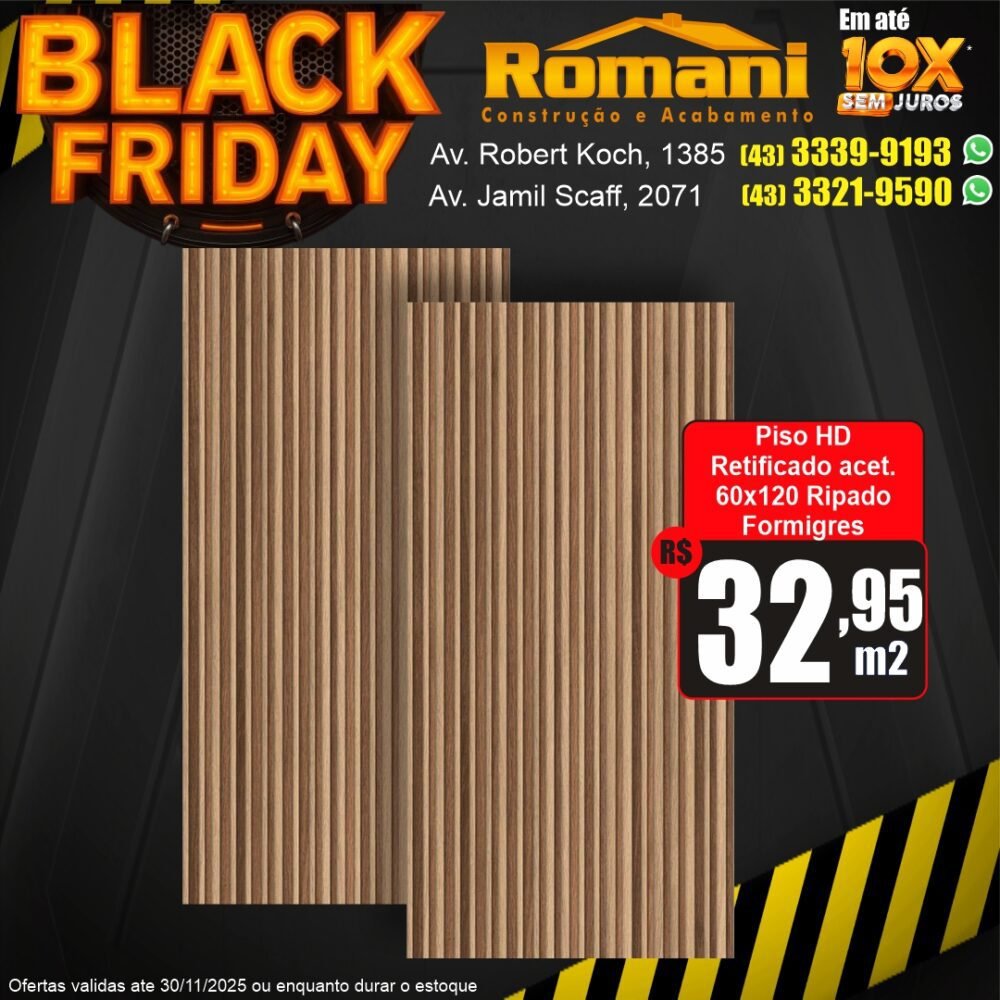 piso retificado amadeirado ripado 60x120 formigres - promocao black friday