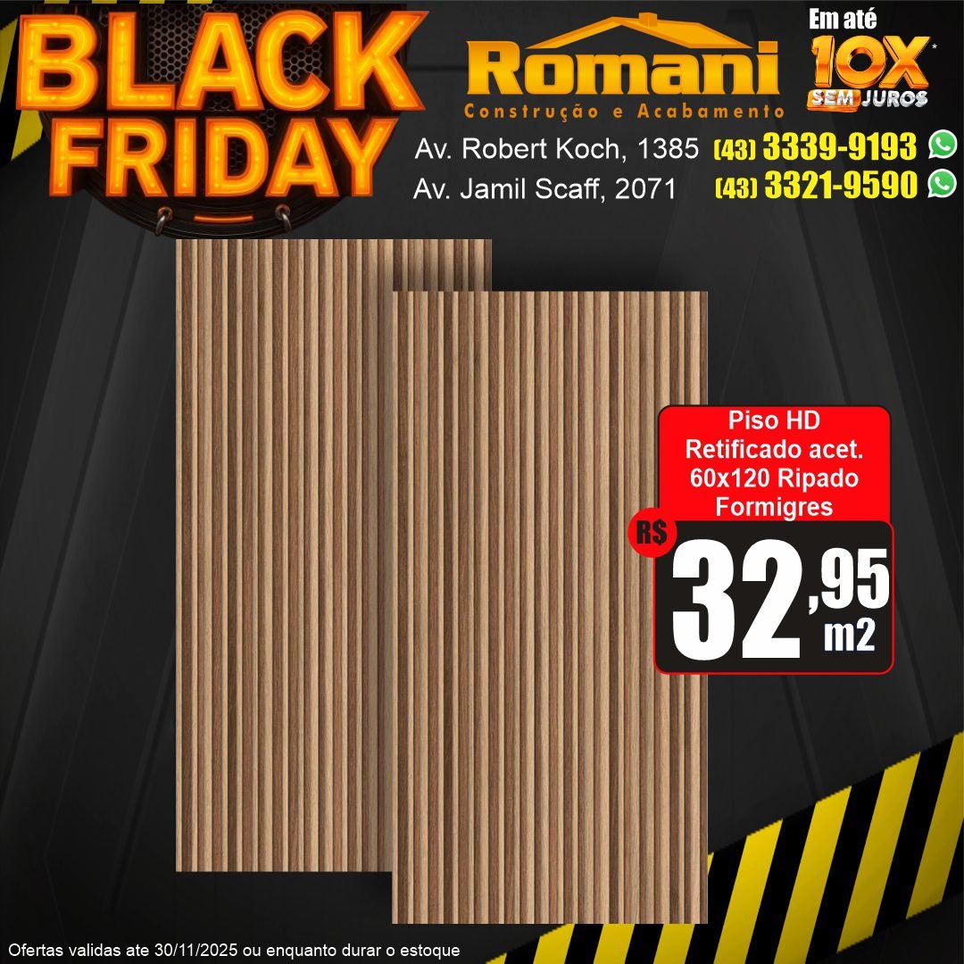 piso retificado amadeirado ripado 60x120 formigres - promocao black friday