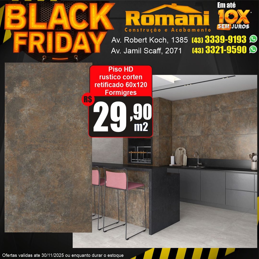 piso revestimento hd rustico acetinado corten 60x120 formigres - pormocao black friday