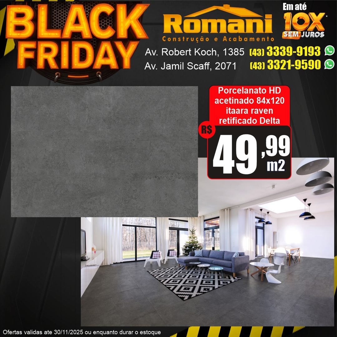 porcelanato itaara raven acetinado 84x120 ac delta promocao black friday