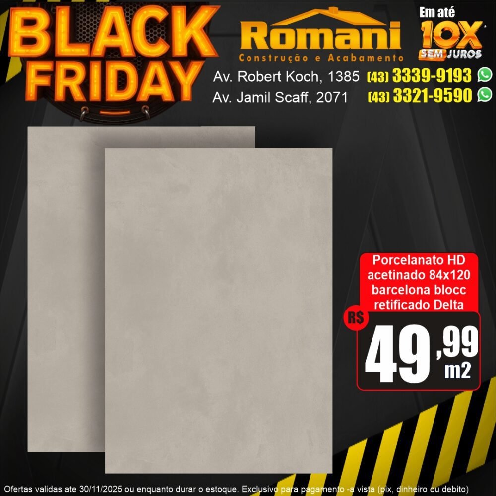 porcelanato retificado acetinado 84x120 barcelona bloc delta - promocao black friday