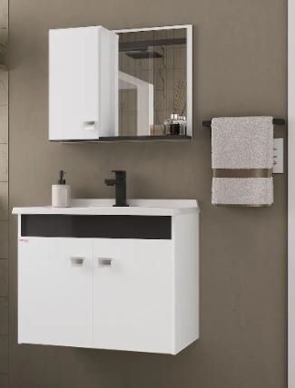 KIT ECONOMICO SUSPENSO 85106 BRANCO/PRETO 60CM FABRIBAM (CUBA/ESPELHEIRA/ARMÁRIO)