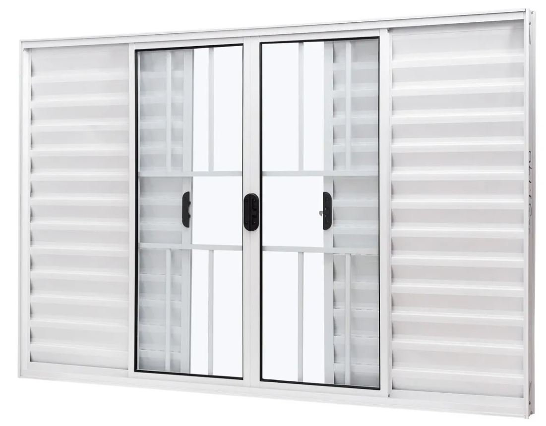 VENEZIANA ALUMINIO 6FOLHAS MOD BRANCO C/VIDRO C/GRADE 100X150 JP
