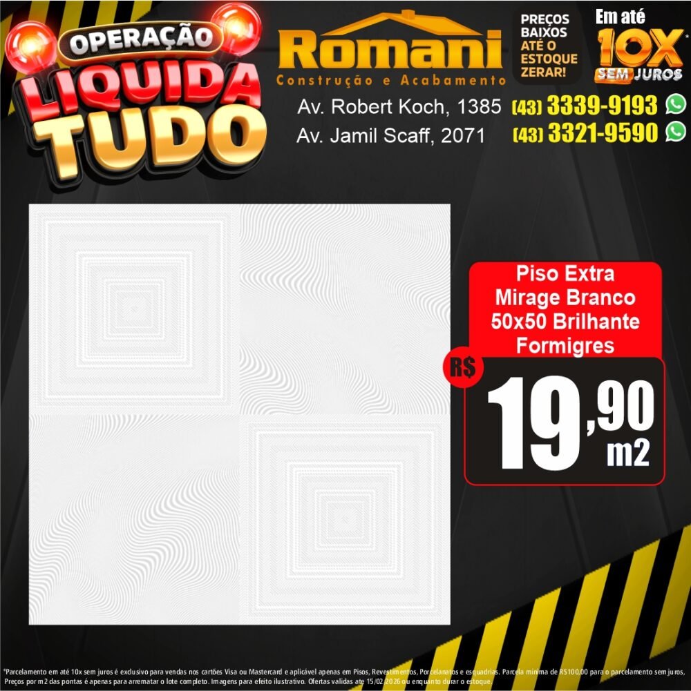 piso brilhante mirage branco 50x50 formigres - liquidacao oferta promocao