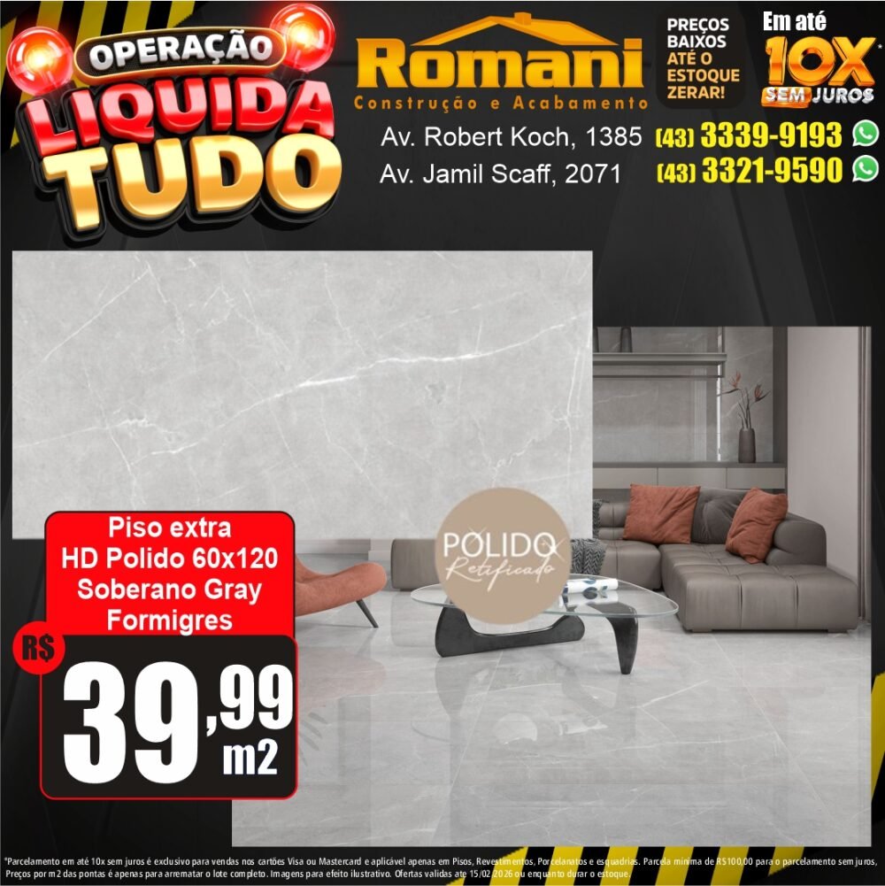 piso polido 60x120 soberano grey retificado - liquidacao oferta promocao