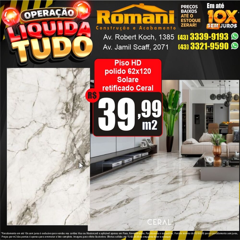 piso polido 62x120 retificado solare ceral- liquidacao oferta promocao