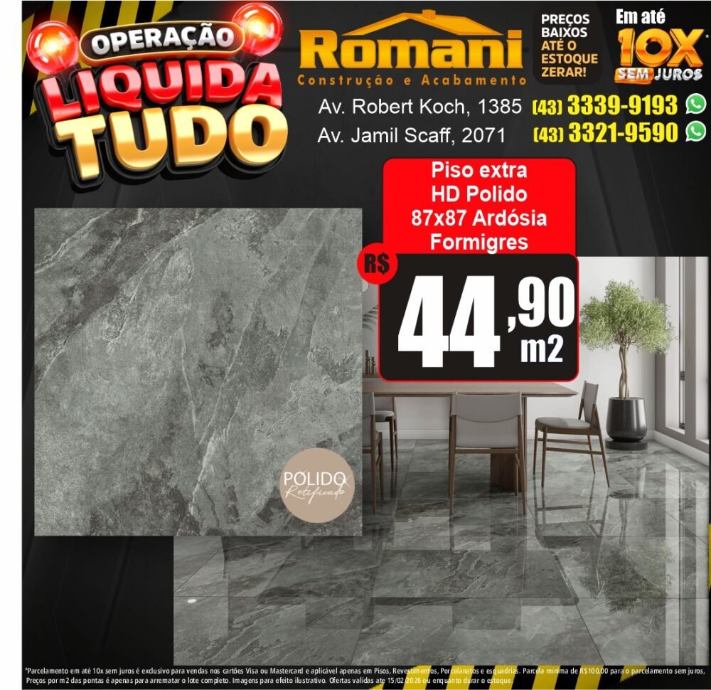 piso polido 88x88 retificado ardosia - liquidacao oferta promocao