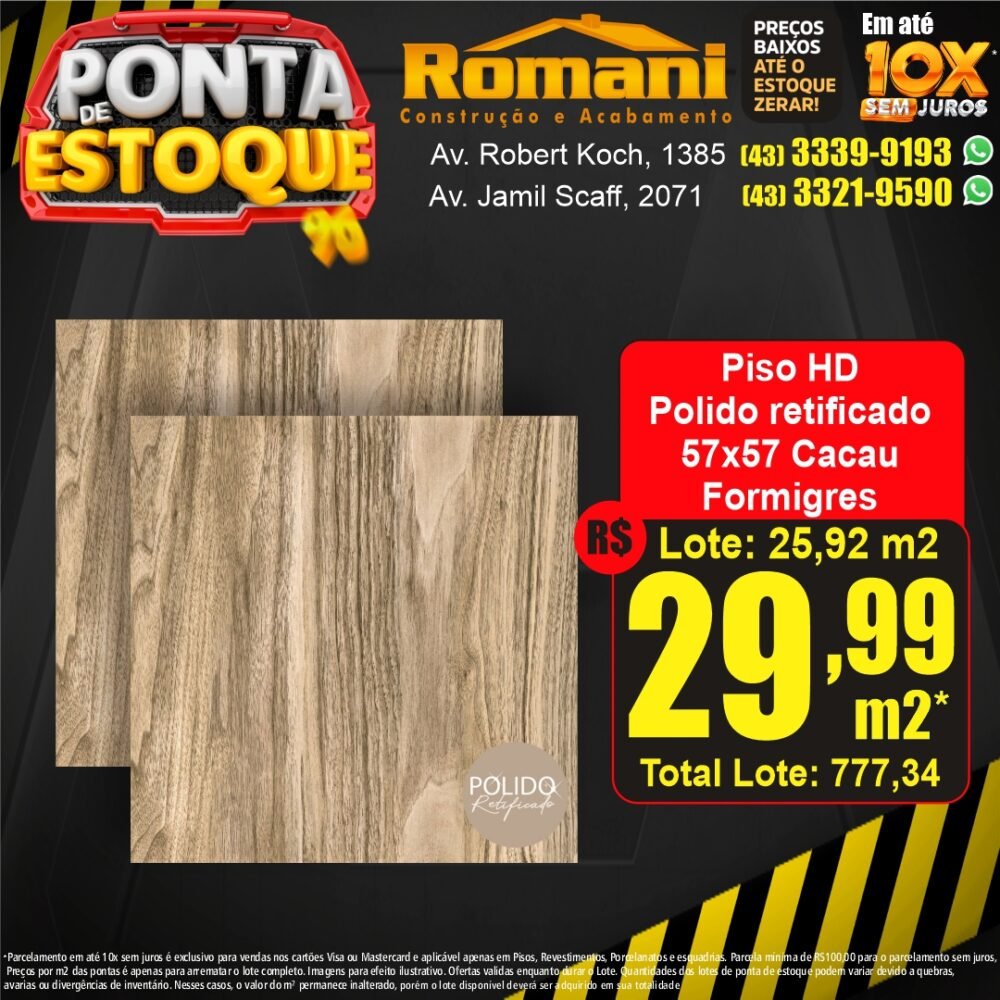 piso polido cacau - ponta estoque liquidacao promocao oferta