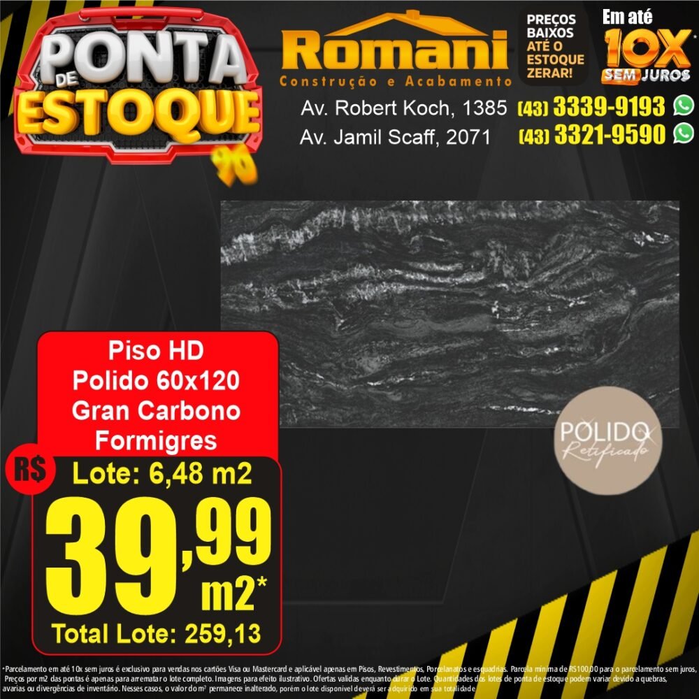 piso polido gran carbono 60x120 - ponta estoque liquidacao promocao oferta