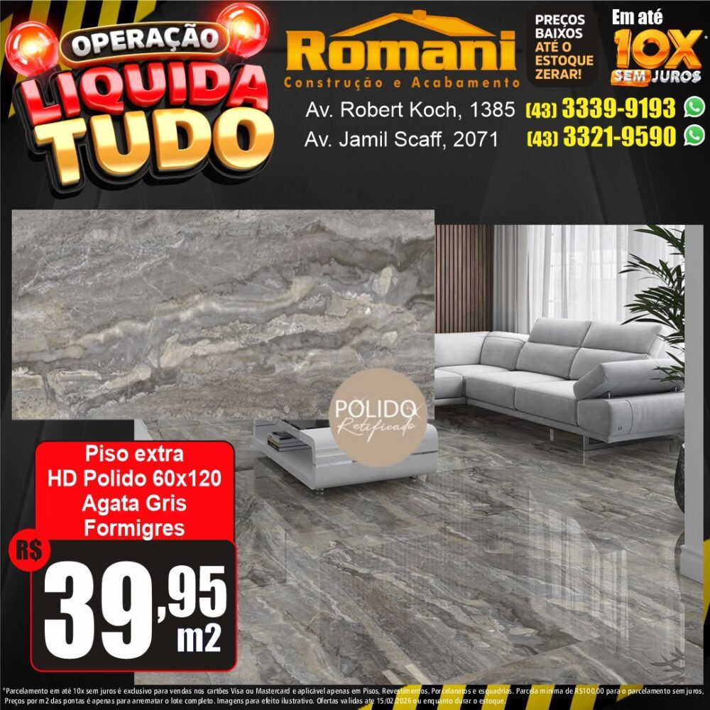 piso polido retificado 60x120 agata gris formigres- liquidacao oferta promocao