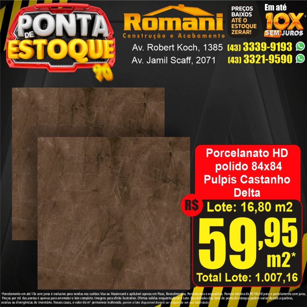 porcelanato PULPIS CASTANHO 84X84 POLIDO RETIFICADO DELTA - ponta estoque liquidacao promocao oferta