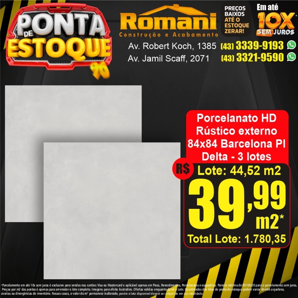 porcelanato acetinado 84x84 externo barcelona platadelta - ponta estoque liquidacao promocao oferta