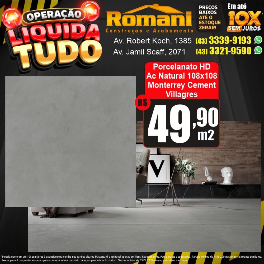 porcelanato acetinado retificado 108x108 villa gres - liquidacao oferta promocao