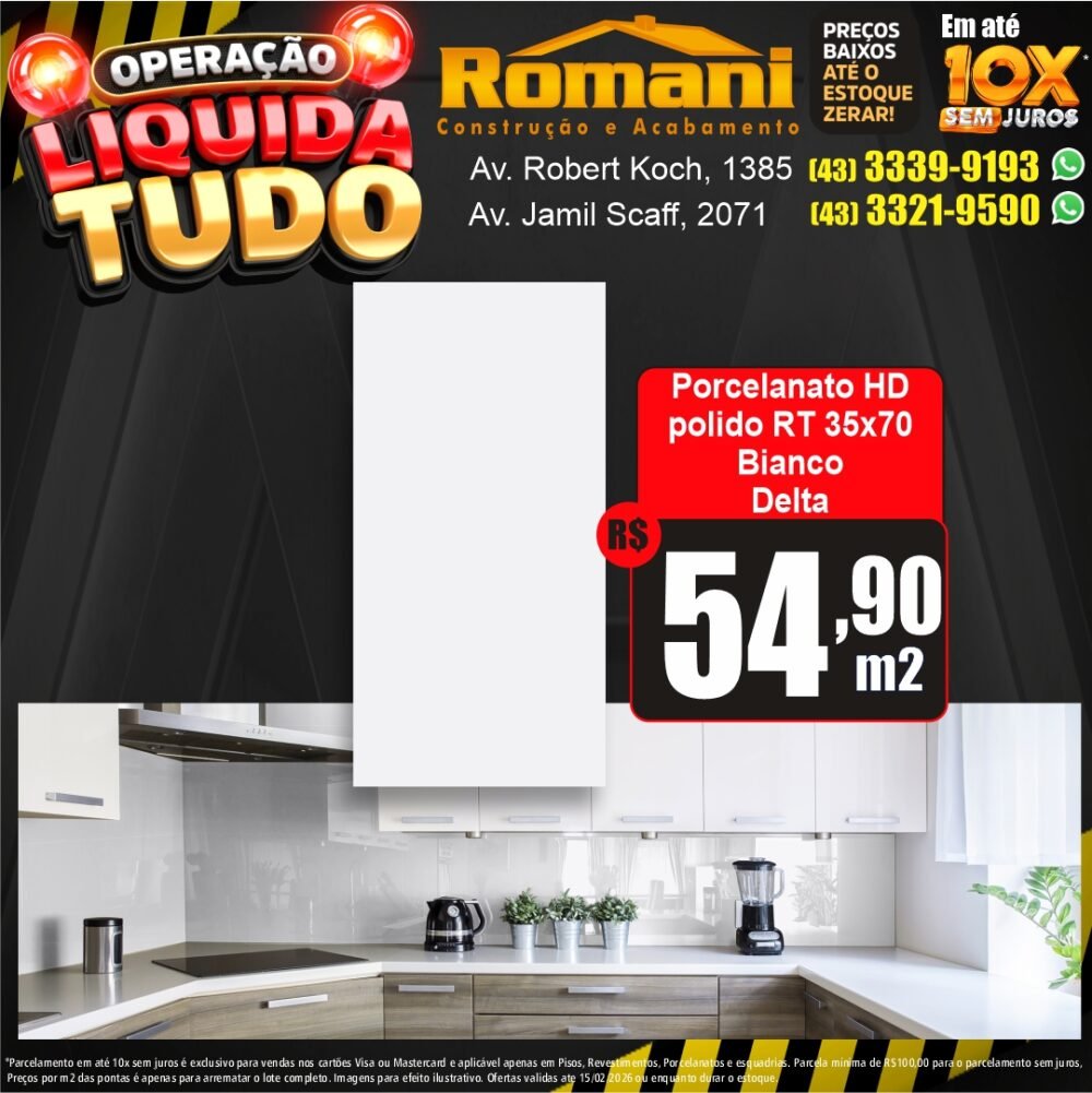 porcelanato polido 35x70 bianco retificado delta - liquidacao oferta promocao