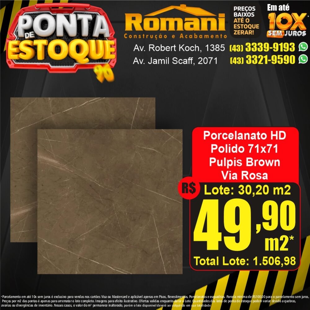 porcelanato pulpis brown 70x70 polido - ponta estoque liquidacao promocao oferta