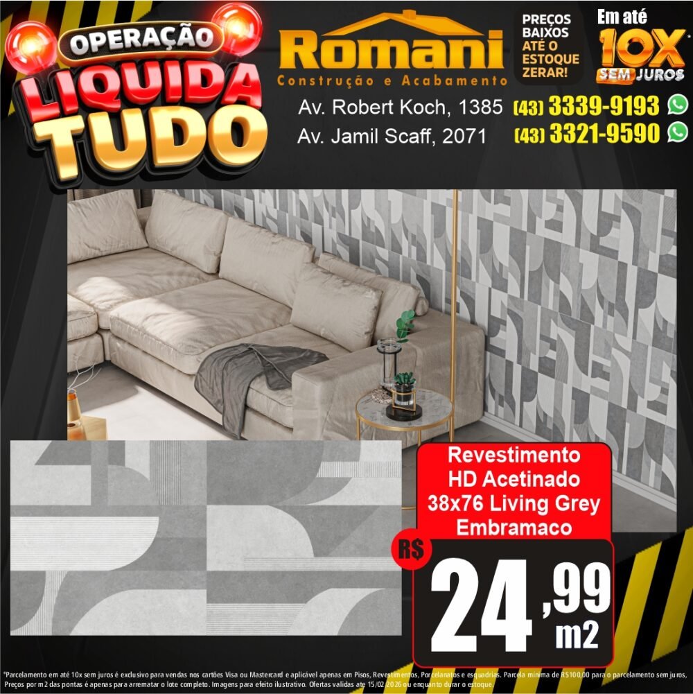 revestimento hd acetinado embramaco living gray l- liquidacao oferta promocao