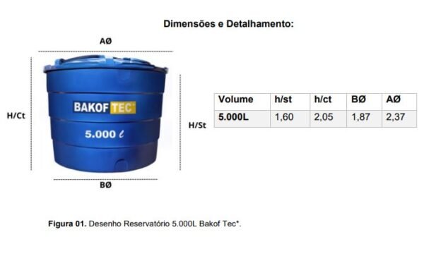 CAIXA D'AGUA 5000L (5.000L) POLIETILENO COM TAMPA BAKOFF