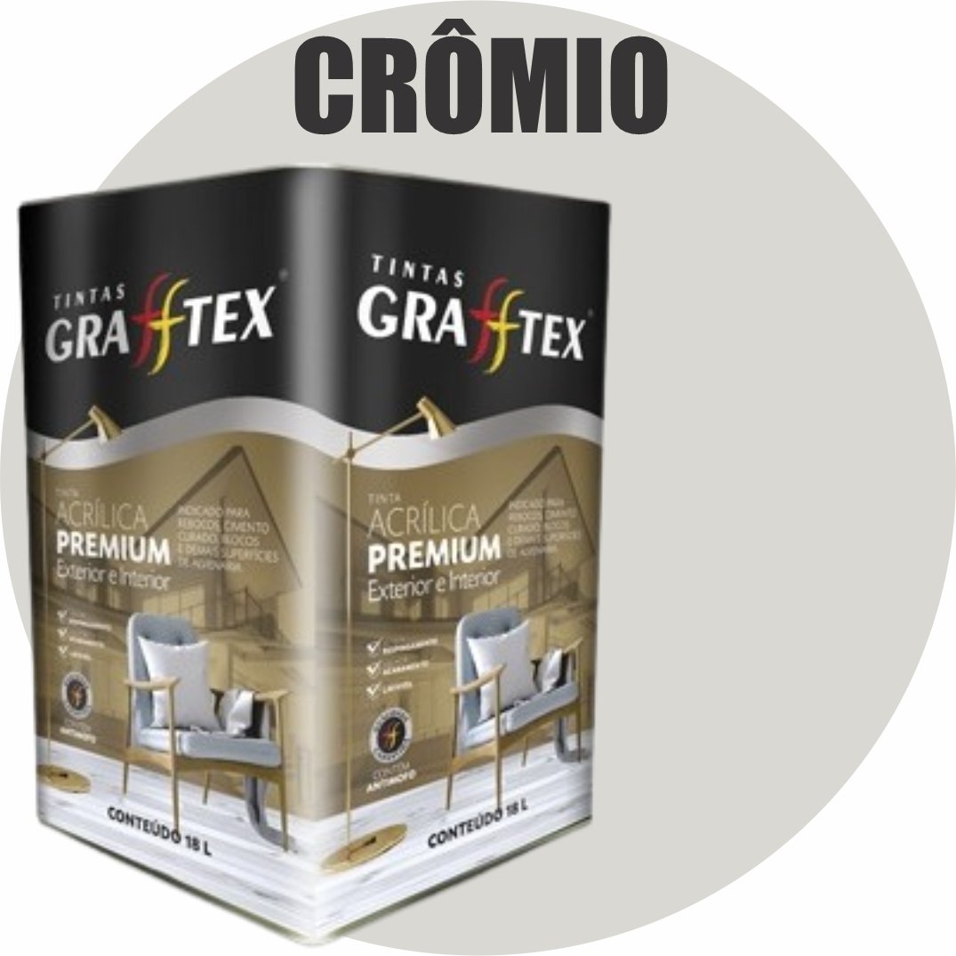 5304623d-83a1-4430-9630-b3d77ffa7438 TINTA ACRILICA FOSCA PREMIUM INT/EXT 18L CROMIO GRAFFTEX-