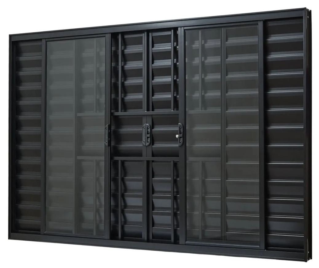 07d4149c-bbd9-4322-8680-77dfa13253f9 VENEZIANA ALUMINIO 6FOLHAS MOD PRETA C/VIDRO C/GRADE 120X180 JP