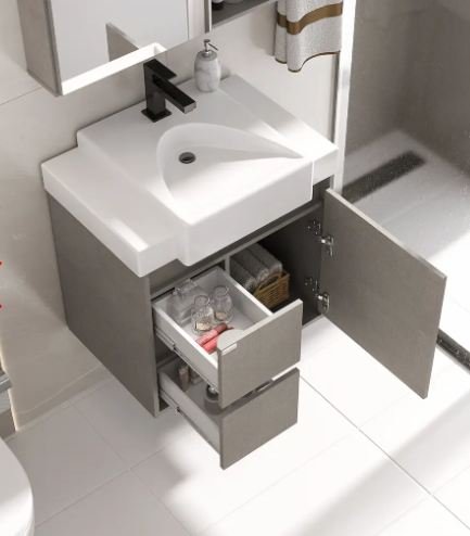 KIT (ARMARIO+ESPELHEIRA+CUBA SINTETICA) 60CM VALENTINA GRIGIO FABRIBAM