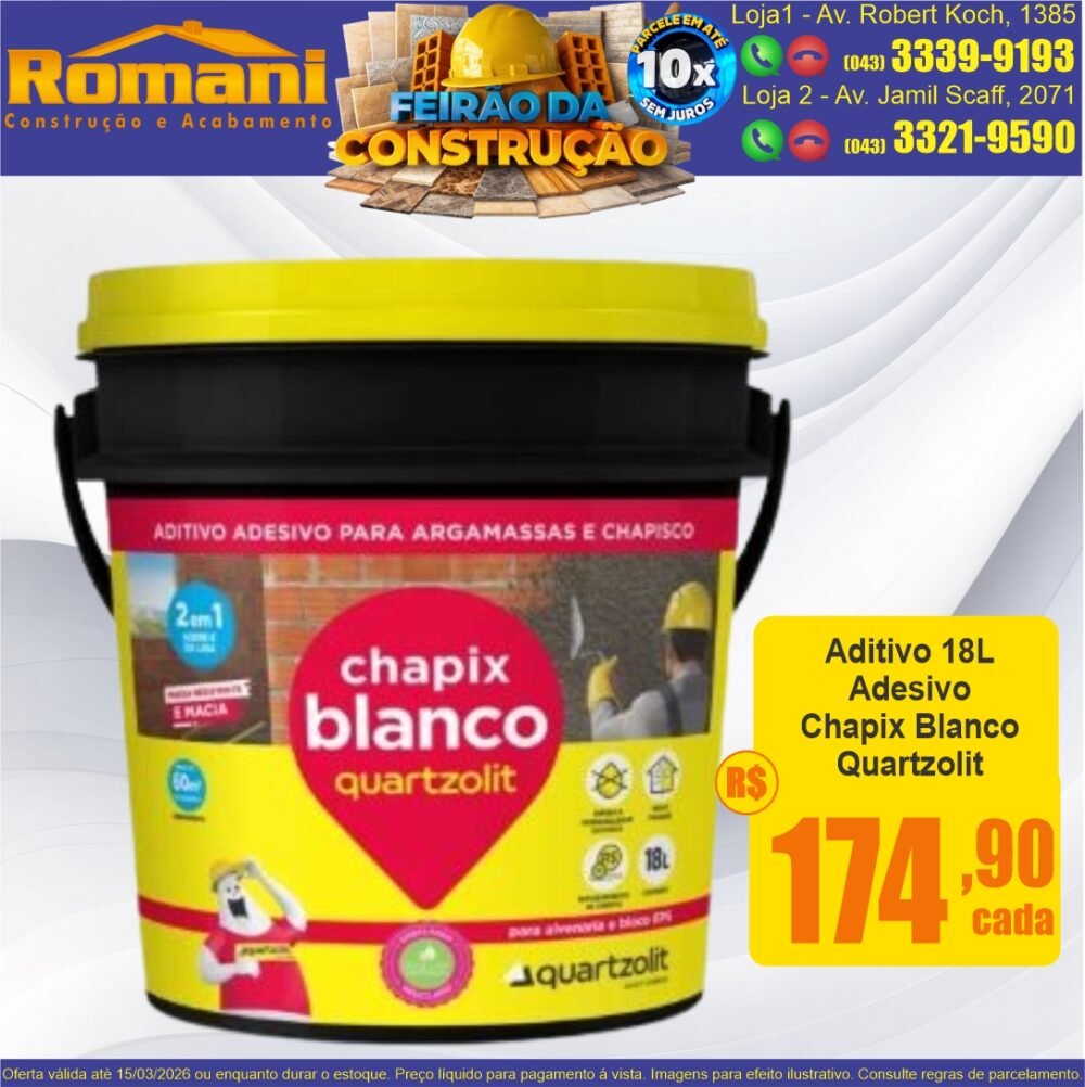 ADESIVO IMPERMEABILIZANTE CHAPIX 18L QUARTZOLIT PROMOCAO OFERTA BARATO