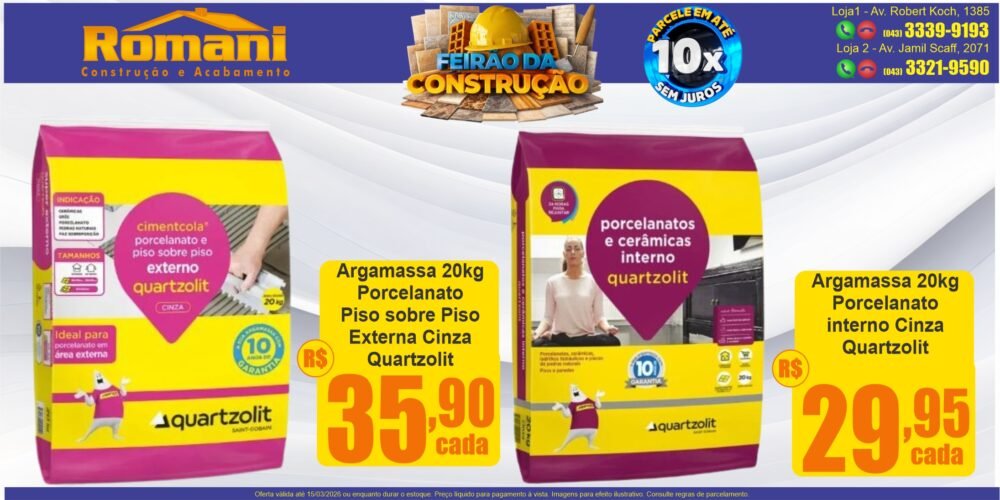 ARGAMASSA PORCELANATO E CERAMICA INTERNO CINZA 20KG + PISO SBRE PISO PORCELANATO EXTERNA CINZA 20 KG QUARTZOLIT OFERTA PROMOCAO