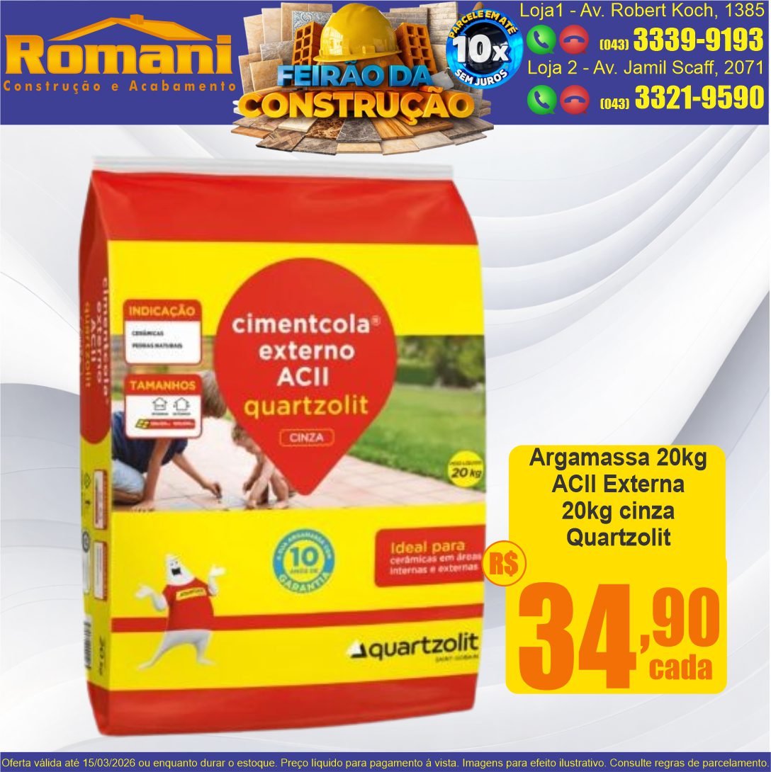 ARGAMASSA acII ceramica externa 20 kg quartzolit promocao oferta