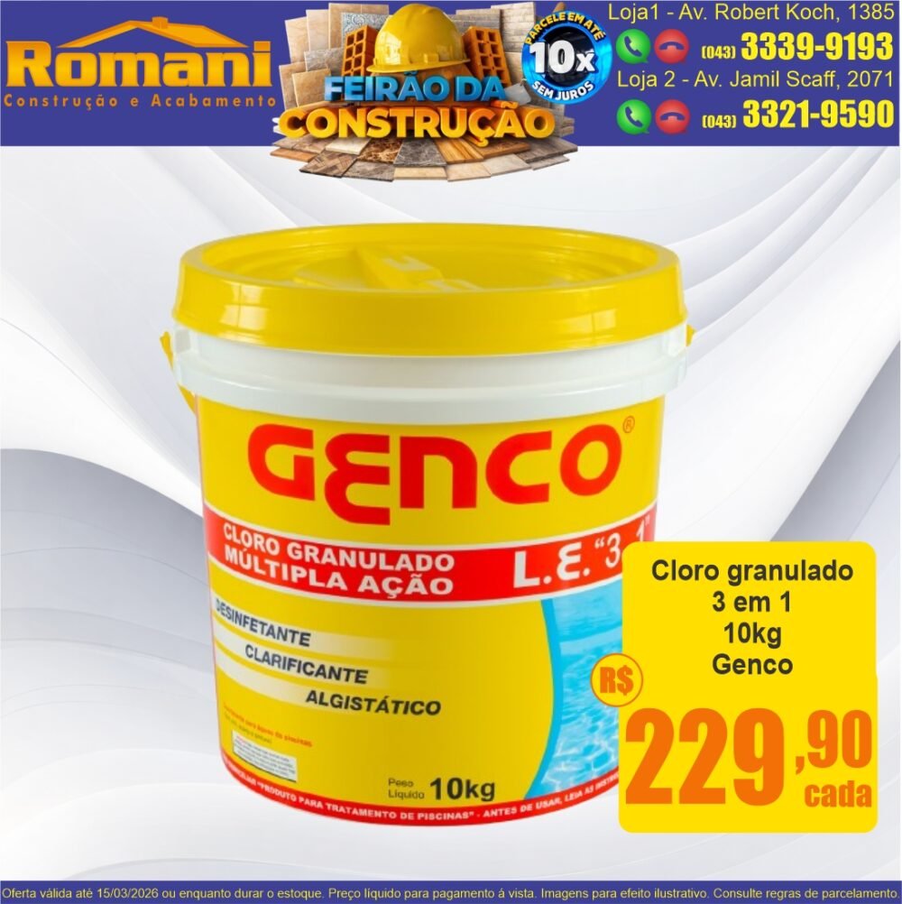 CLORO GENCO 3 EM 1 10KG OFERTA PROMOCAO