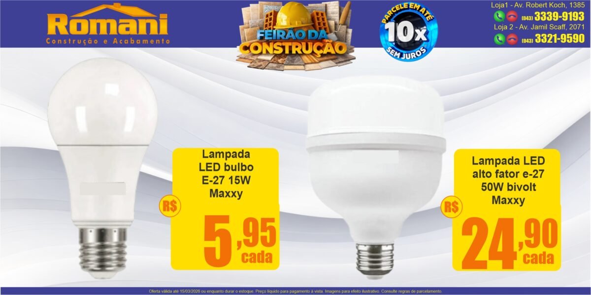 gr_lampada led alto fator 50w e-27 6500k bivolt oferta promocao + 15w