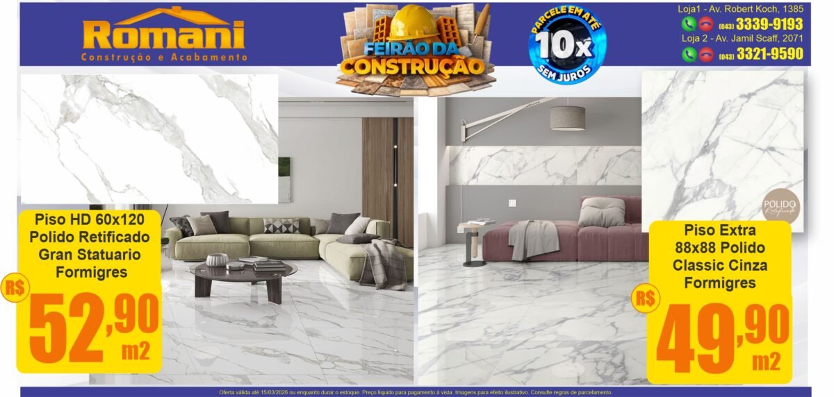 gr_piso extra polido 60x120 gran statuario retificado formigres barato promocao oferta + classic cinza 88x88 polido