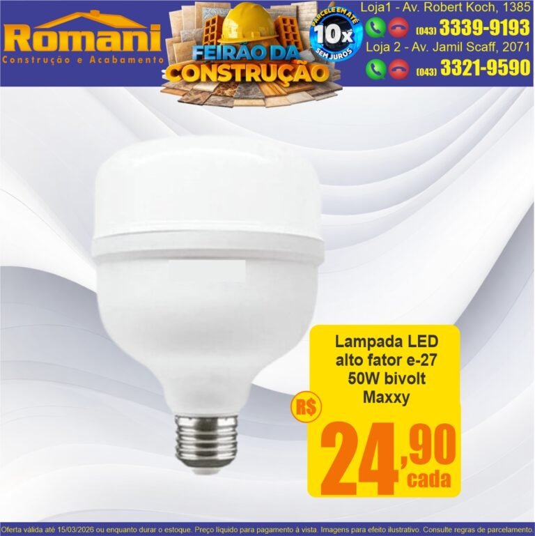 lampada led alto fator 50w e-27 6500k bivolt oferta promocao