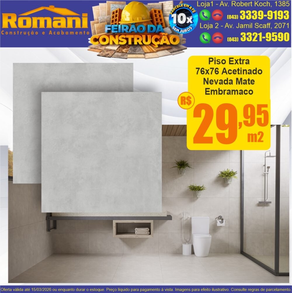 piso extra ACETINADO RETIFICADO NEVADA MATE 75X75 EMBRAMACO barato promocao oferta