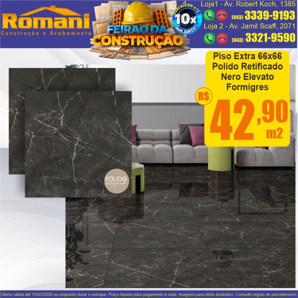 piso extra polido 66x66 nero elevato retificado barato promocao oferta