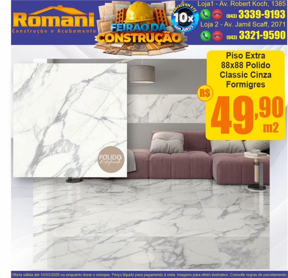piso extra polido 88x88 classic cinza formigres barato promocao oferta