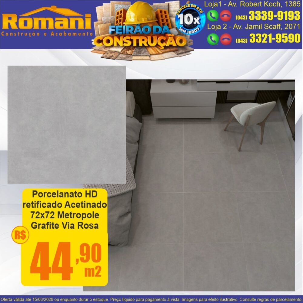 porcelanato acetinado 72x72 acetinado metropole grafite lef via rosa promocao oferta