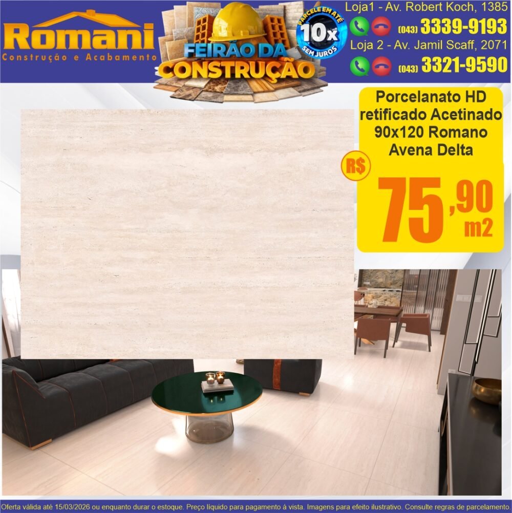 porcelanato acetinado 90x120 romano avenava hd delta promocao oferta
