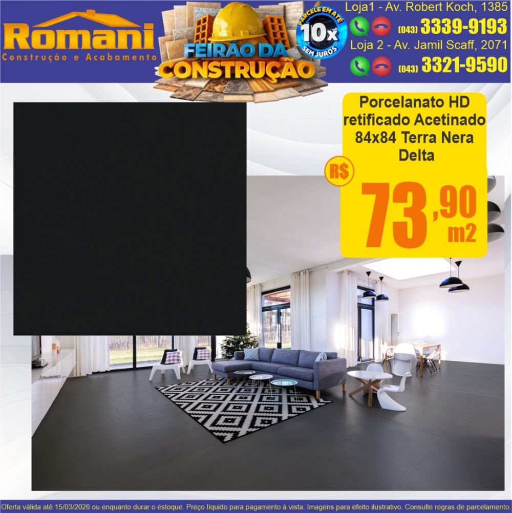 porcelanato acetinado TERRA NERA 84X84 BLACK PRETO delta promocao oferta