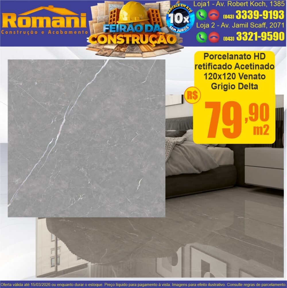 porcelanato polido 120x120 venato grifio hd delta promocao oferta