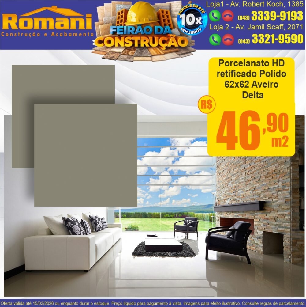 porcelanato polido 62x62 aveiro retificado delta promocao oferta