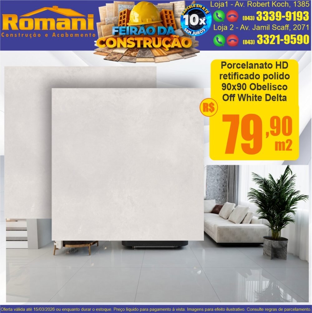 porcelanato polido 90x90 obelisco off white hd delta promocao oferta