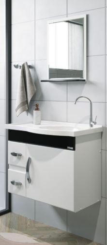 KIT GABINETE + ESPELHEIRA + CUBA SINT. SIENA 55X28M BR/PRETO RORATO