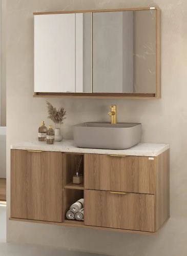 KIT (ESPELHEIRA+ARMARIO+CUBA) CAROLINA 100X50X42CM FABRIBAM