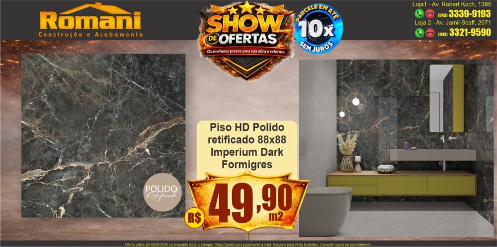 GR_PISO RETIFICADO POLIDO HD 88X88 IMPERIUM DARK FORMIGRES SHOW DE OFERTAS promocao oferta barato