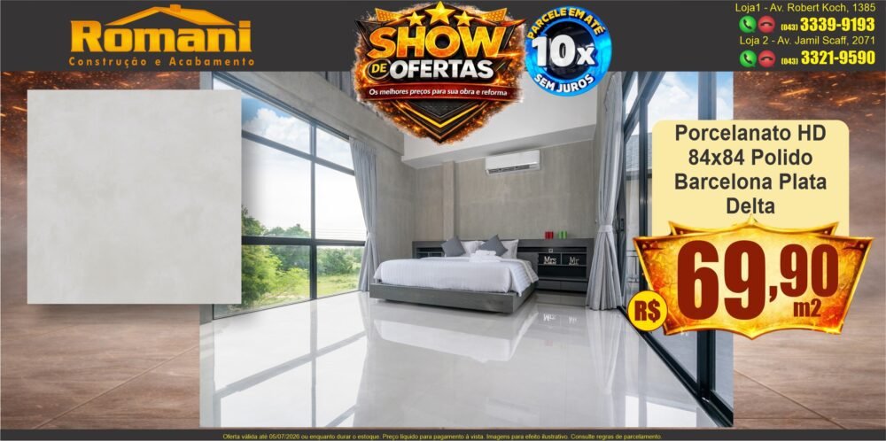 gR_porcelanato 84X84 POLIDO BARCELNOLA PLATA show de oferta promocao barato romani