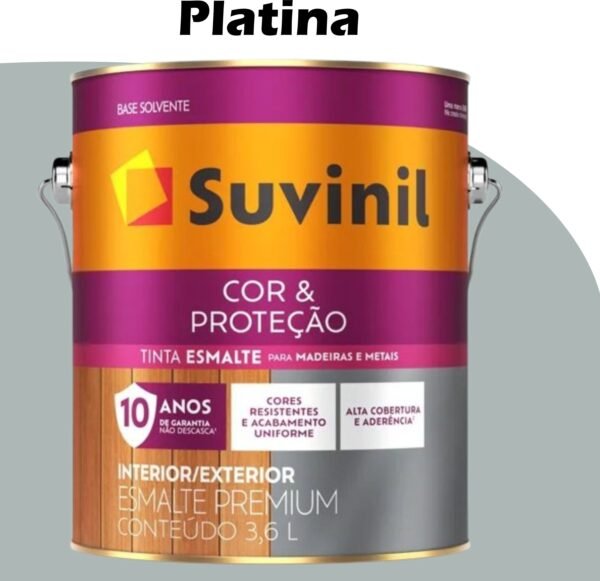 ESMALTE SOLVENTE COR PROTECAO BRILHANTE 3,6L PLATINA SUVINIL