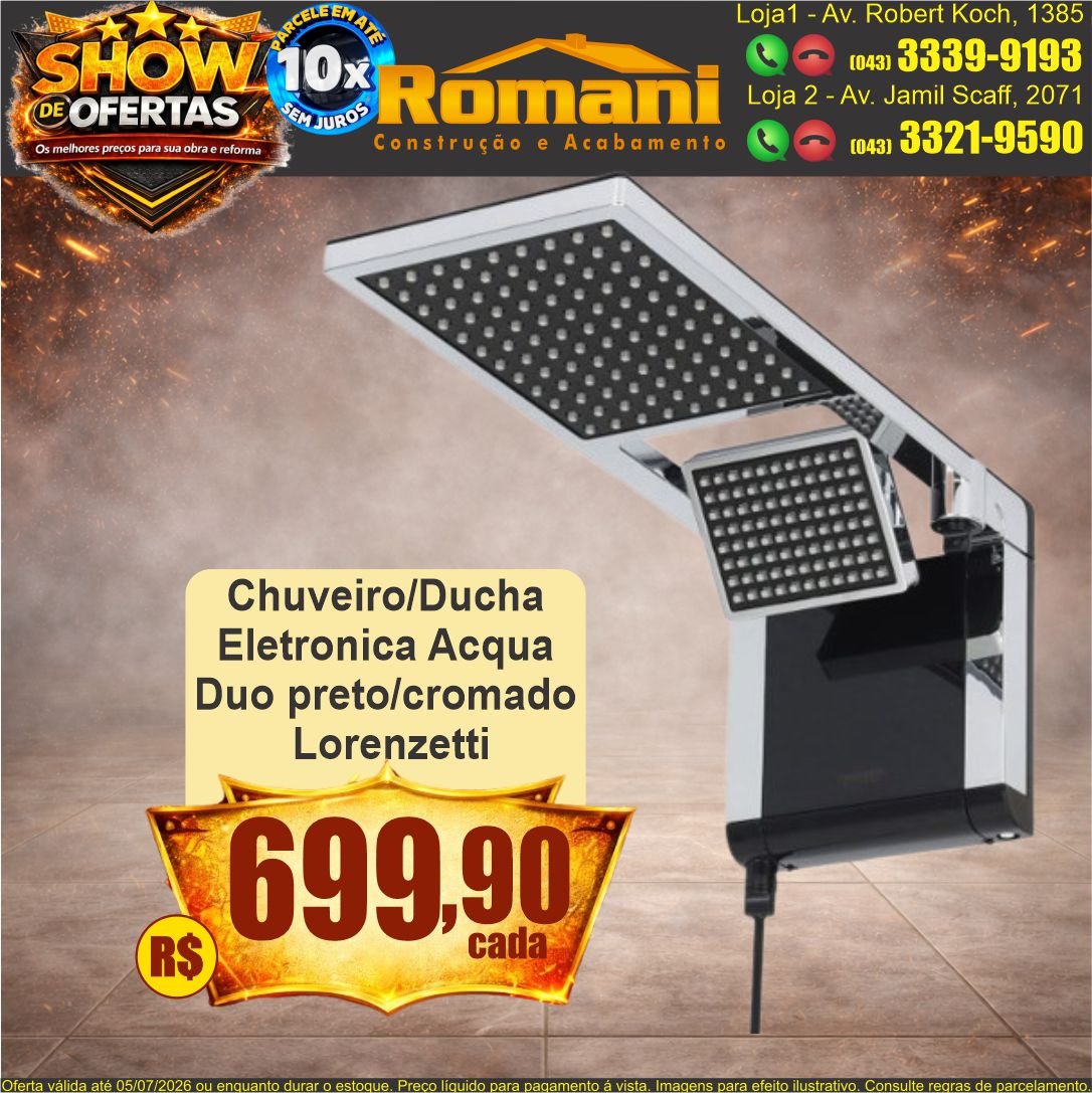 chuveiro + ducha acqua duo preto com cromado lorenzetti show de ofertas promocao