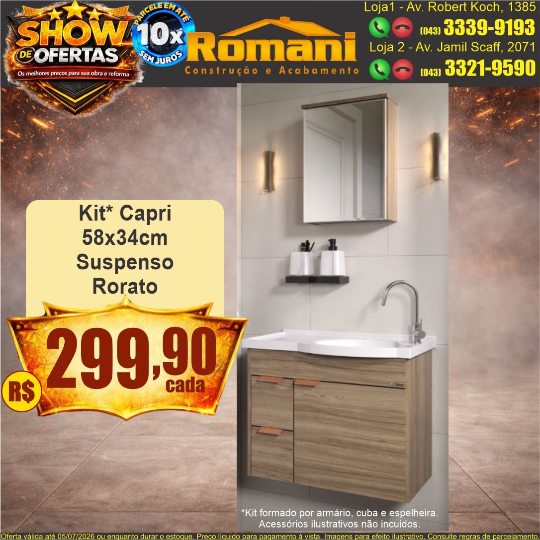 kit armario cuba espelheira capri rorato show de ofertas promocao